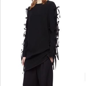 Black Long Sleeved Crepe Ribbon Trimmed Tunic